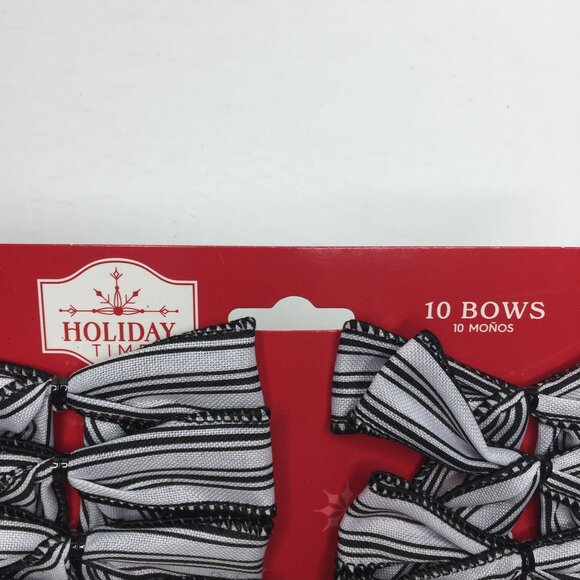 Holiday Time 10 Black & White Striped Christmas Bows Twist Tie - Picture 2 of 3